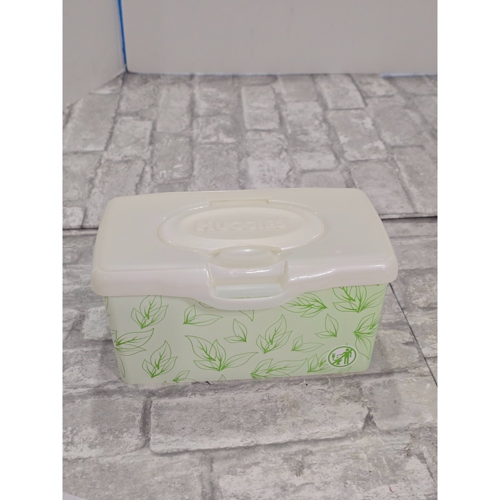 Huggies Baby Wipes Container EMPTY Wipe Case Holder White Green Leaves